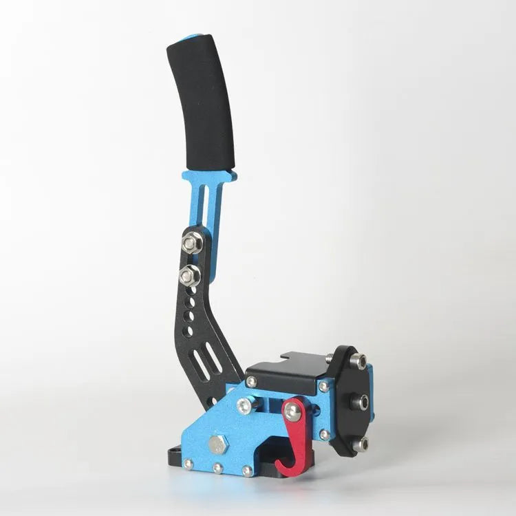 Linear handbrake accessory for Logitech and Thrustmaster PC racing steering wheels in blue colour.