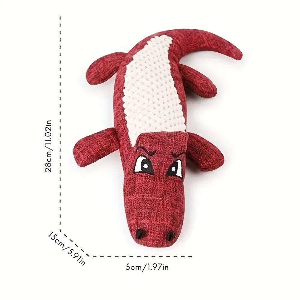 Pet plush toy in blue, green, or red with biting sound and teeth grinding texture for cats and dogs