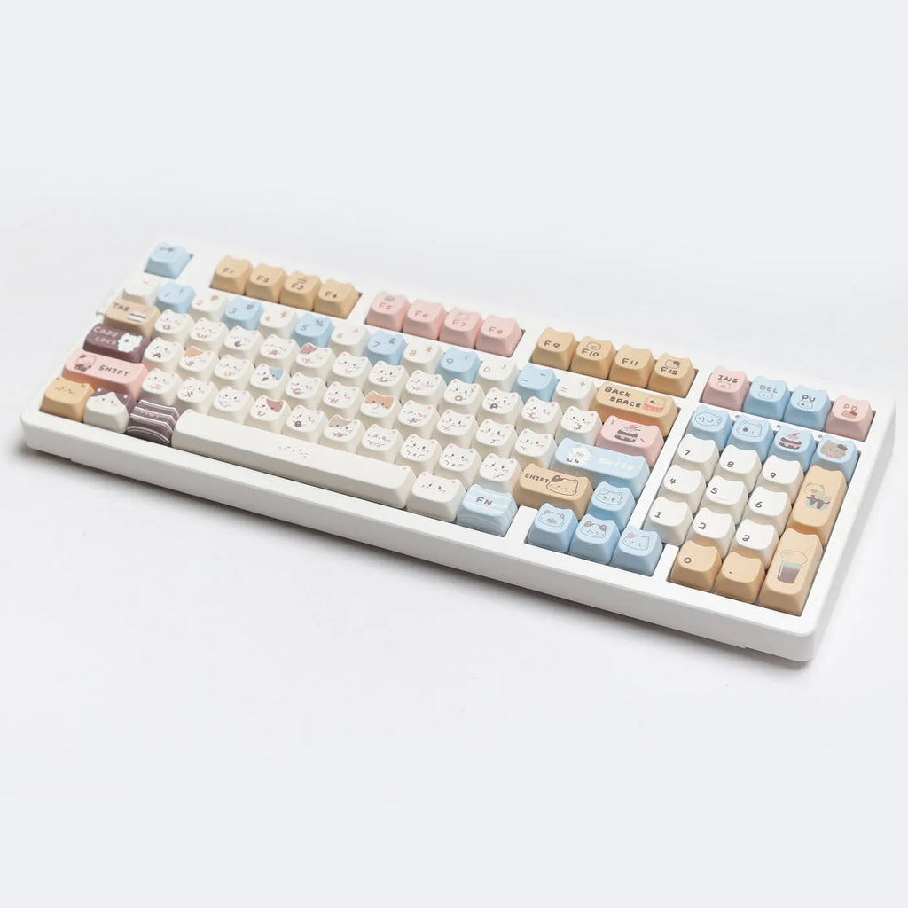 Sea salt cat design PBT keycap set showing 26-key layout with 7u spacebar supplement for mechanical keyboards