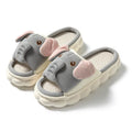 Elephant grey animal print linen open toe slippers for couples on PVC soles