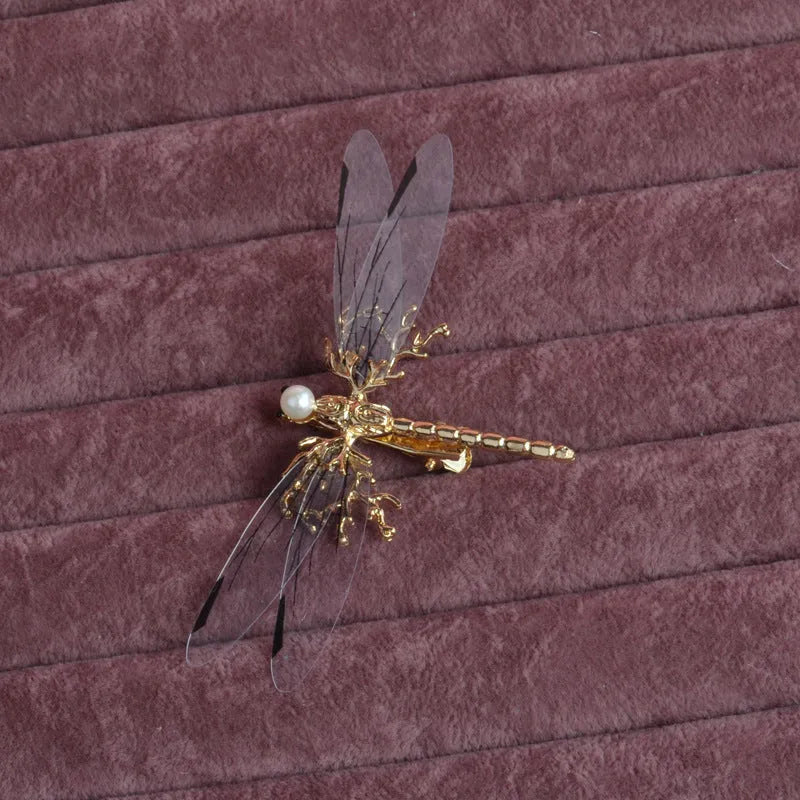 Golden dragonfly-shaped side clip headdress with jucai decoration for women