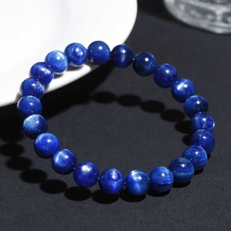 Blue crystal bracelet with geometric beads and Ruyi design element in multiple size options from 5mm to 12mm