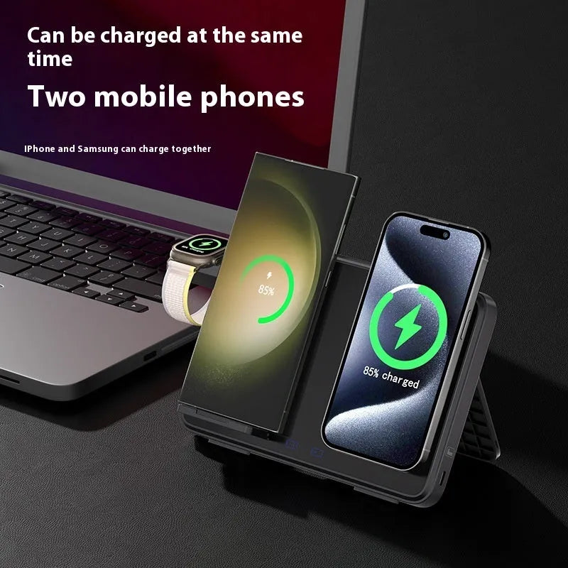 15W three-in-one wireless charger in Black or Ivory White, 184x21.5x130mm, with magnetic charging and QC3.0.