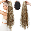 Long curly water ripple hair extension with fluffy corn curler texture in a drawstring ponytail style.