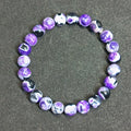 Ladies Bohemian bracelet with 8mm natural agate glass beads and adjustable silver clasp in four colour variations