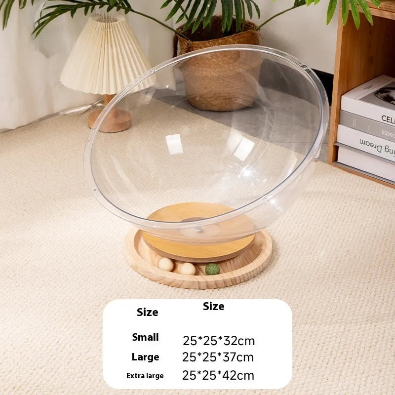 Transparent acrylic space capsule cat bathtub pet bed with turntable design