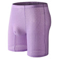 Men's lace shaping boxer briefs in light purple on a white background, showing the hip-lifting design.