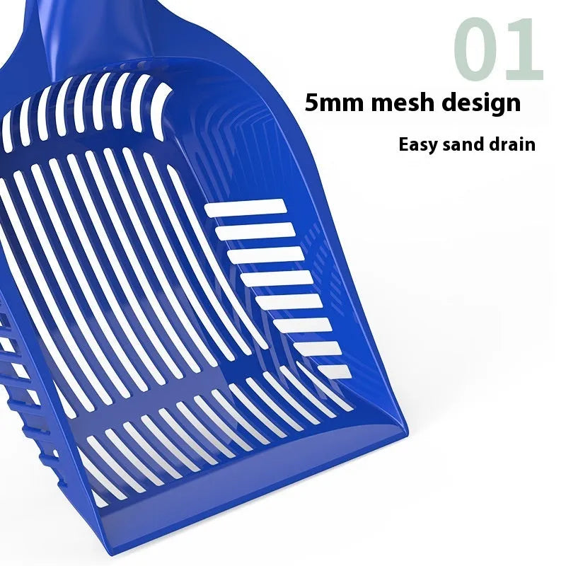 Cat litter scoop in red, yellow, or blue colour, showing small and medium size options for cleaning litter trays.