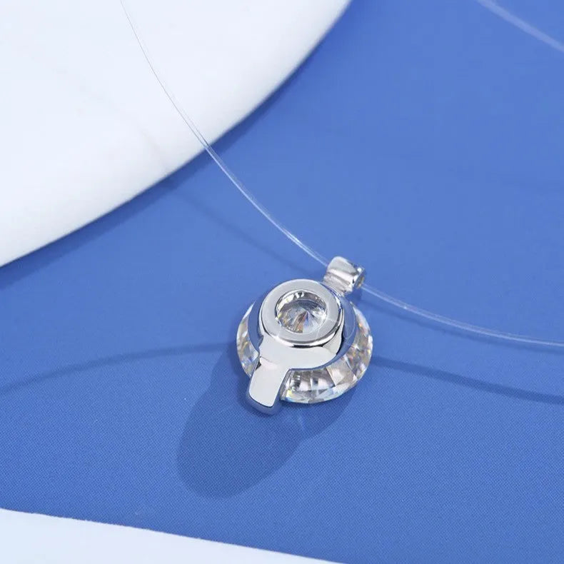 Women's moissanite necklace with invisible fishing line and 925 silver pendant in plum blossom design