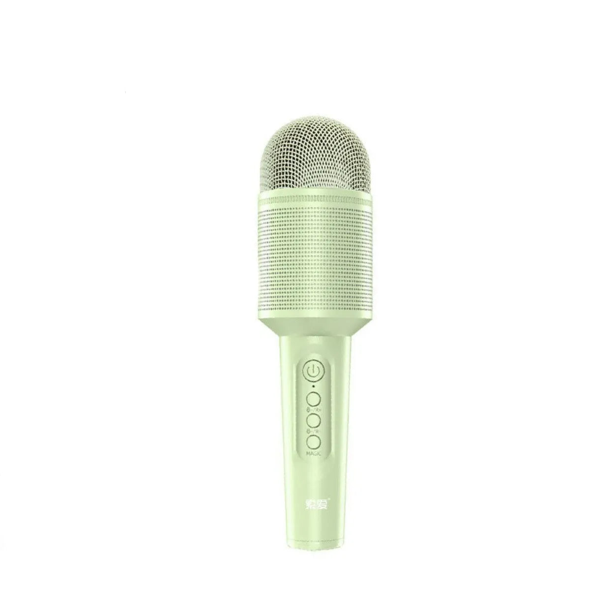 Wireless Bluetooth karaoke microphone in blue, pink, or green with 20cm length and USB charging cable