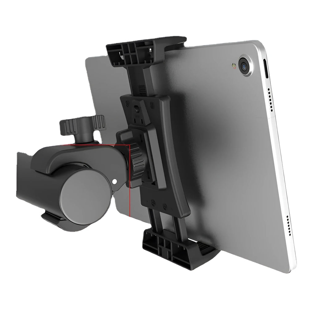 Black ABS bicycle handlebar mount for mobile phones and tablets showing adjustable clamp mechanism