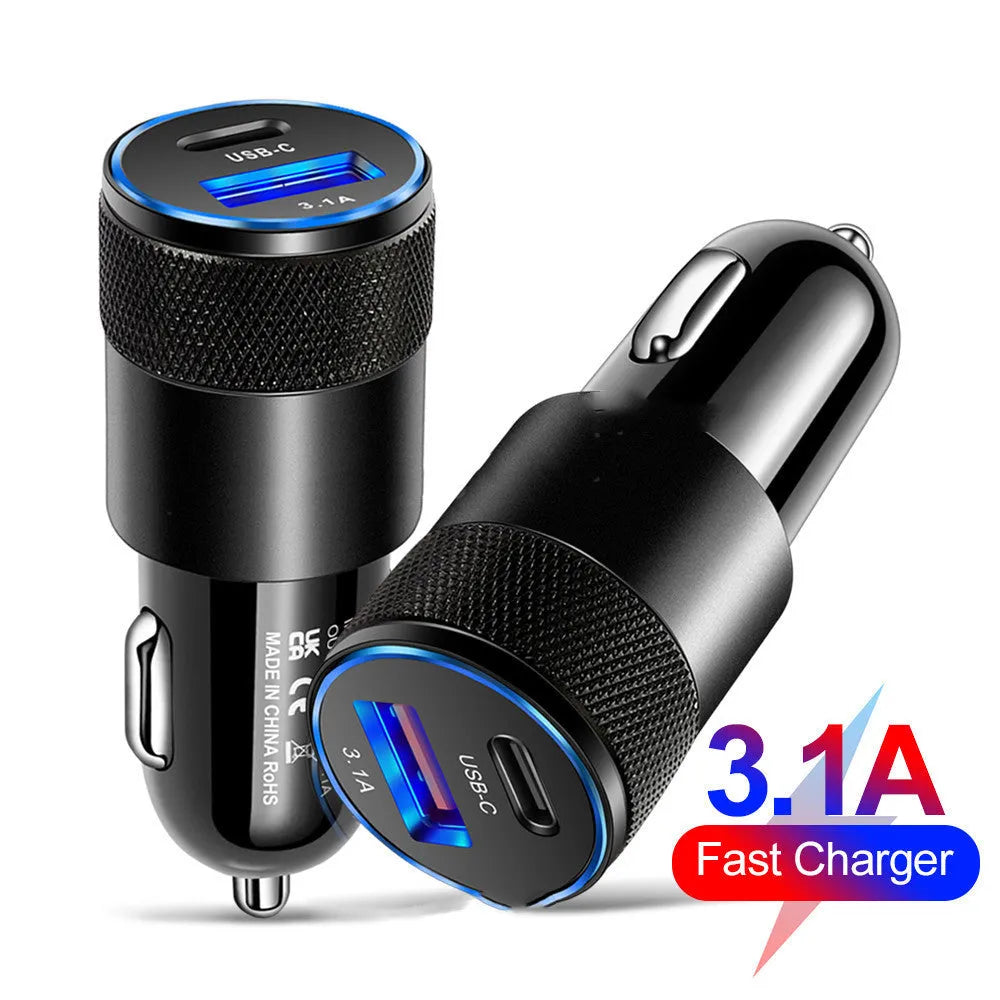 Aluminium alloy mobile phone car charger with compact 2.5cm by 6cm dimensions