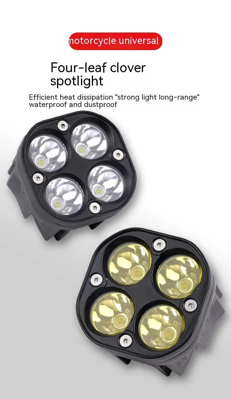 Four-eye clover pattern headlight set with aluminium base plate for motorcycle and car modification