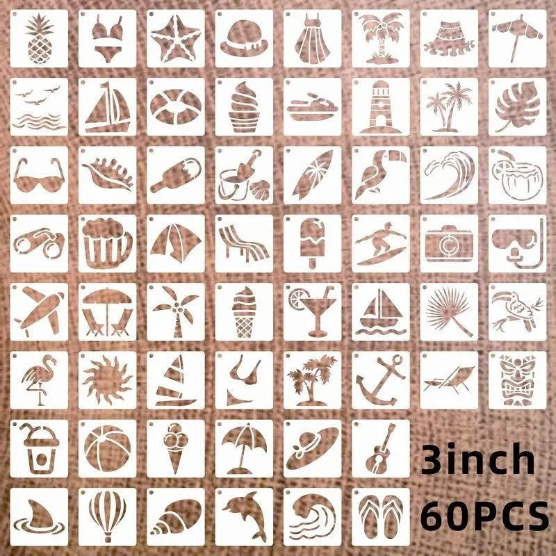 Leaves flower hollow spray painting template set with 700 PET film stencils in 2-inch size and 7 pattern categories