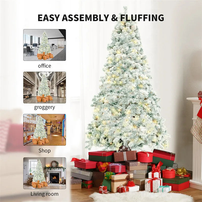 PVC artificial snow-covered Christmas tree on a metal stand