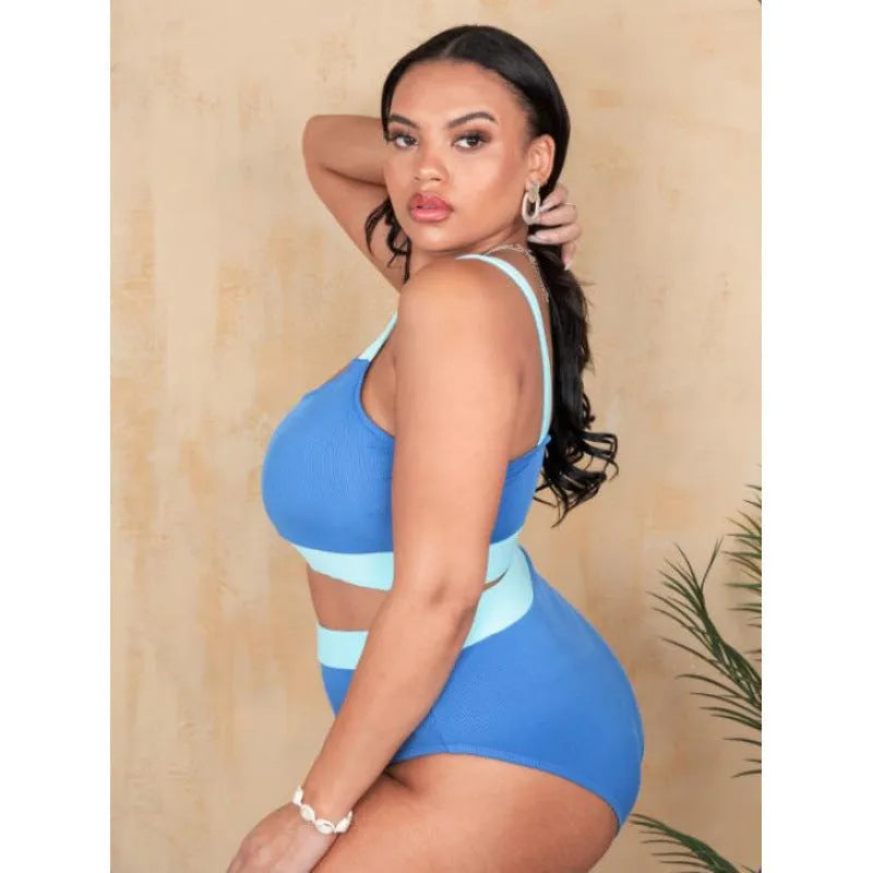 Polyester women's high-waist bikini set in briefs style with split suit design