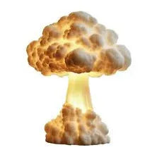 Mushroom cloud shaped table lamp with geometric cut patterns, USB power cable visible