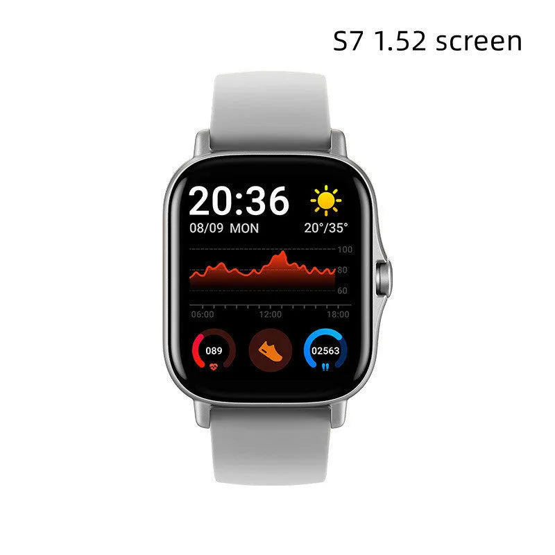 GT20 smartwatch with 1.75-inch touch screen on silicone band, showing heart rate and step tracking display