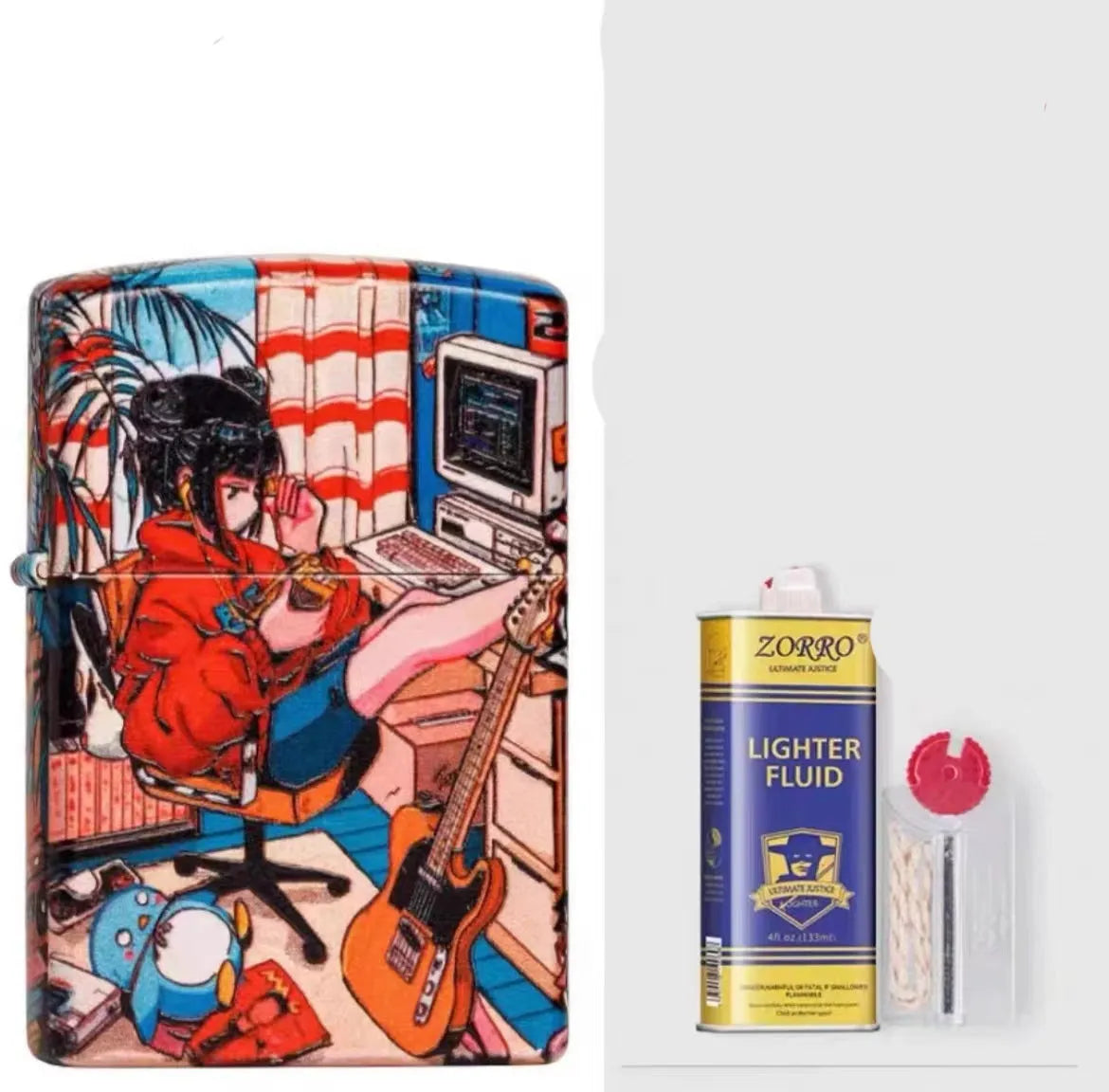 Windproof kerosene lighter with pure copper case measuring 58x39x13mm