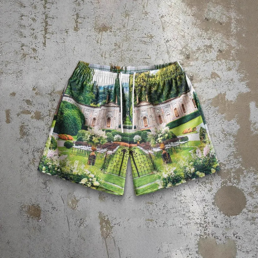 Men's quick-drying beach shorts with digital printing pattern in loose fit style