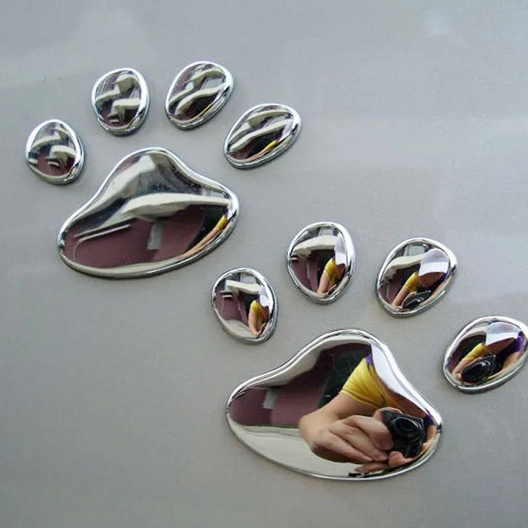 PVC hand-shaped brush car sticker with dog footprints pattern measuring 7cm length in four colour options