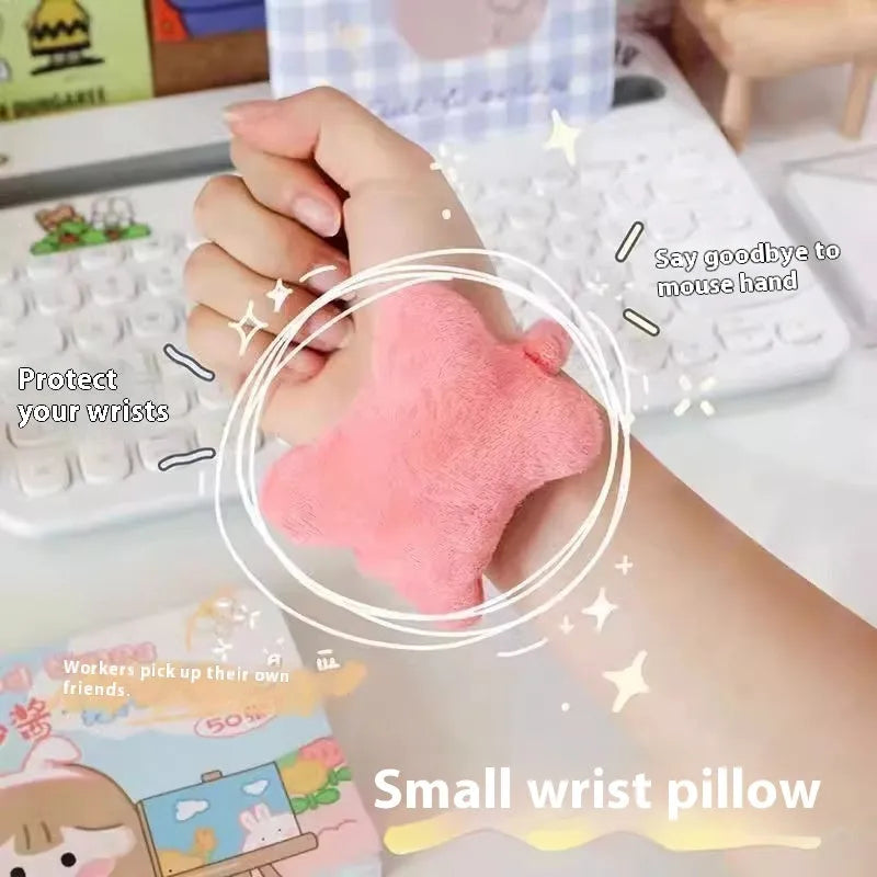 Plush polyester wrist protector mouse pad in blue, green, or pink colours measuring 20x10cm