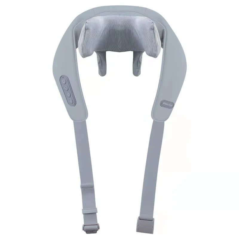 Grey elastic fabric USB neck and back massager with two gear settings and infrared function.