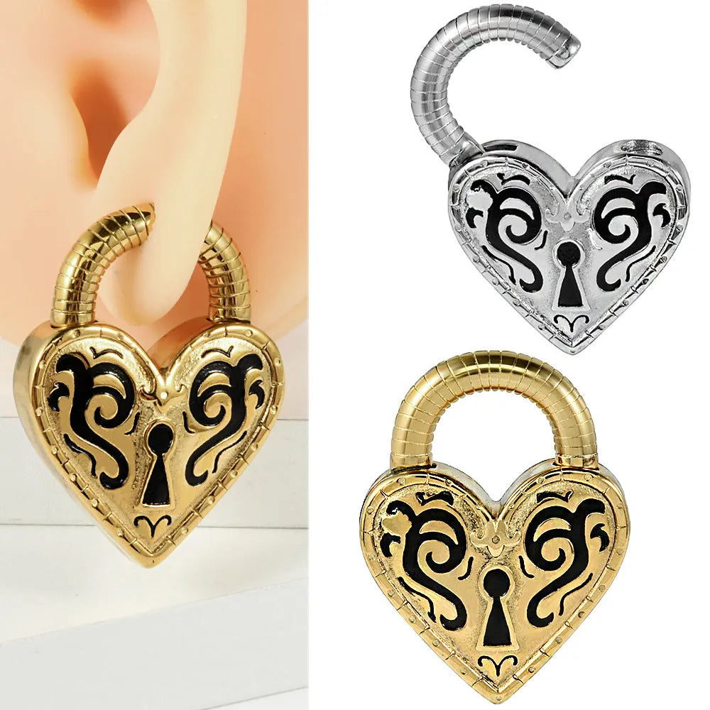 Heart-shaped stainless steel ear piercing studs with electroplated gold colour finish