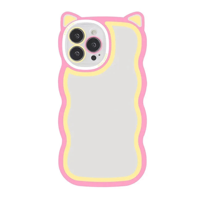 Cat ear phone case for iPhone in blue with solid colour rear cover and TPU material