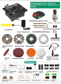 Lithium ion micro desktop saw with metal body and angle attachments for cordless cutting