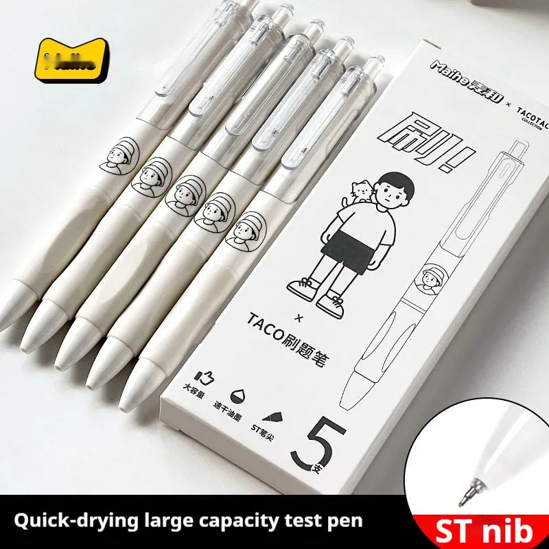 Set of five Taco series 0.5mm black ballpoint pens with quick-drying ink for exams and signatures