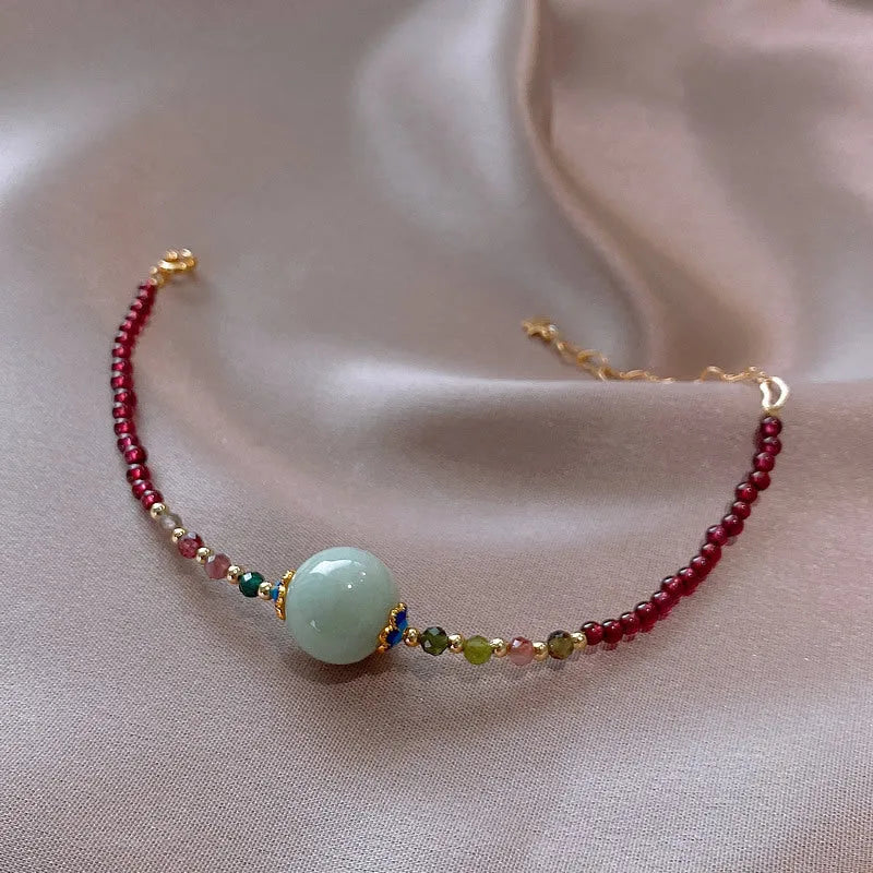 Chinese-style aquamarine garnet bracelet with drop-shaped tourmaline beads