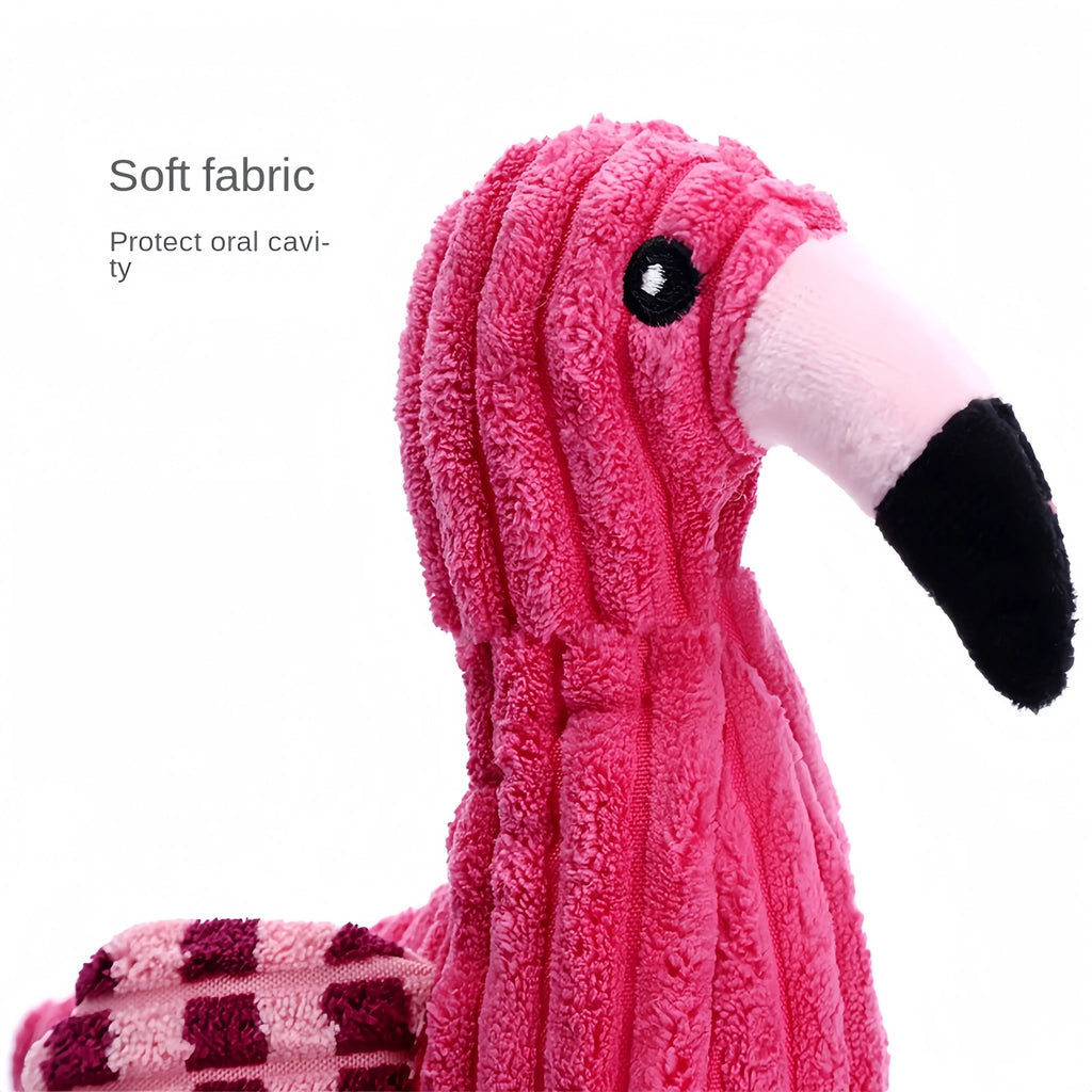 Pink animal-shaped corduroy dog toy with squeaker for bite-resistant play