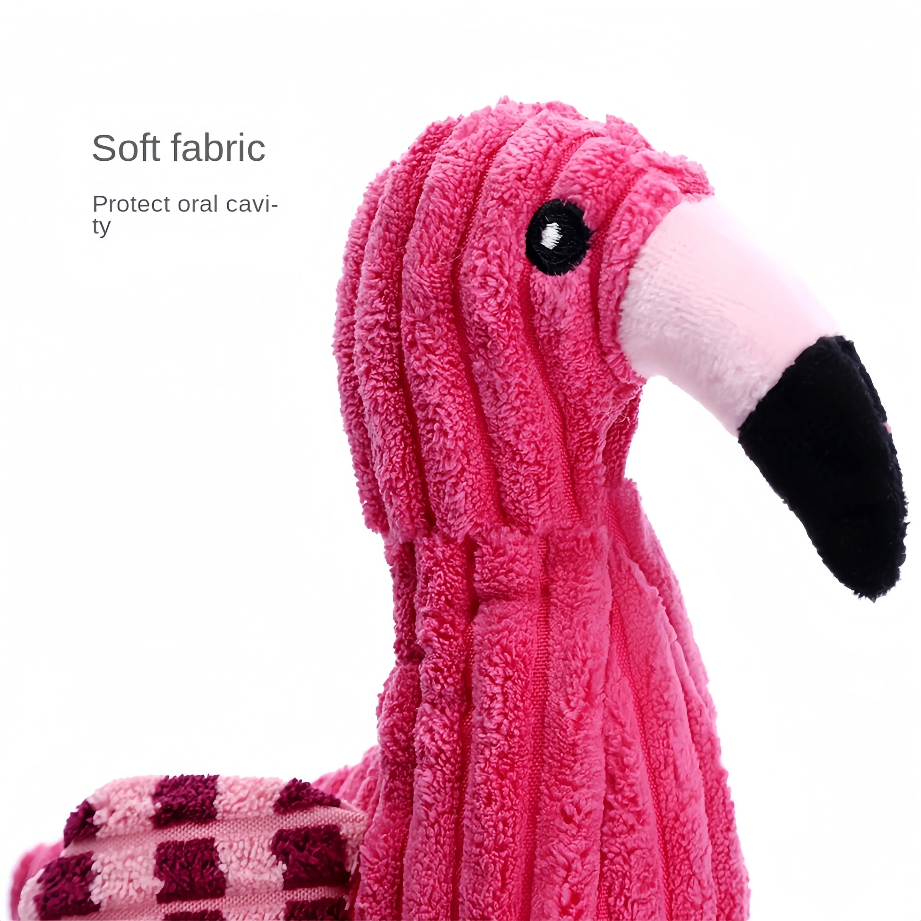 Pink animal-shaped corduroy dog toy with squeaker for bite-resistant play