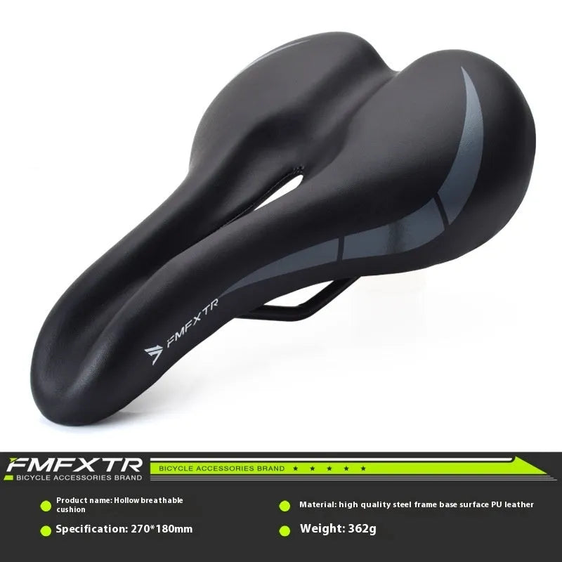Bike saddle with 3147 hollow cushion, 270mm by 180mm, in PU leather foam and cotton
