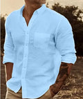 Men's long sleeve button lapel shirt in white, pink, khaki, gray, or sky blue, sizes S to XXXL