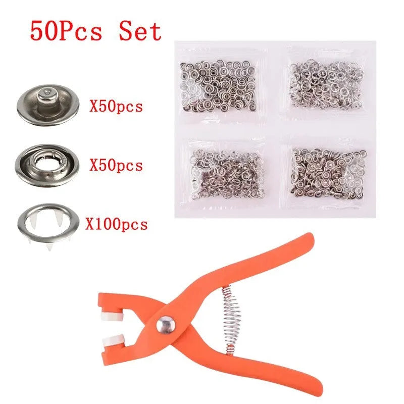 9.5mm stainless steel five-claw no-sew buttons with application pliers for children's clothing