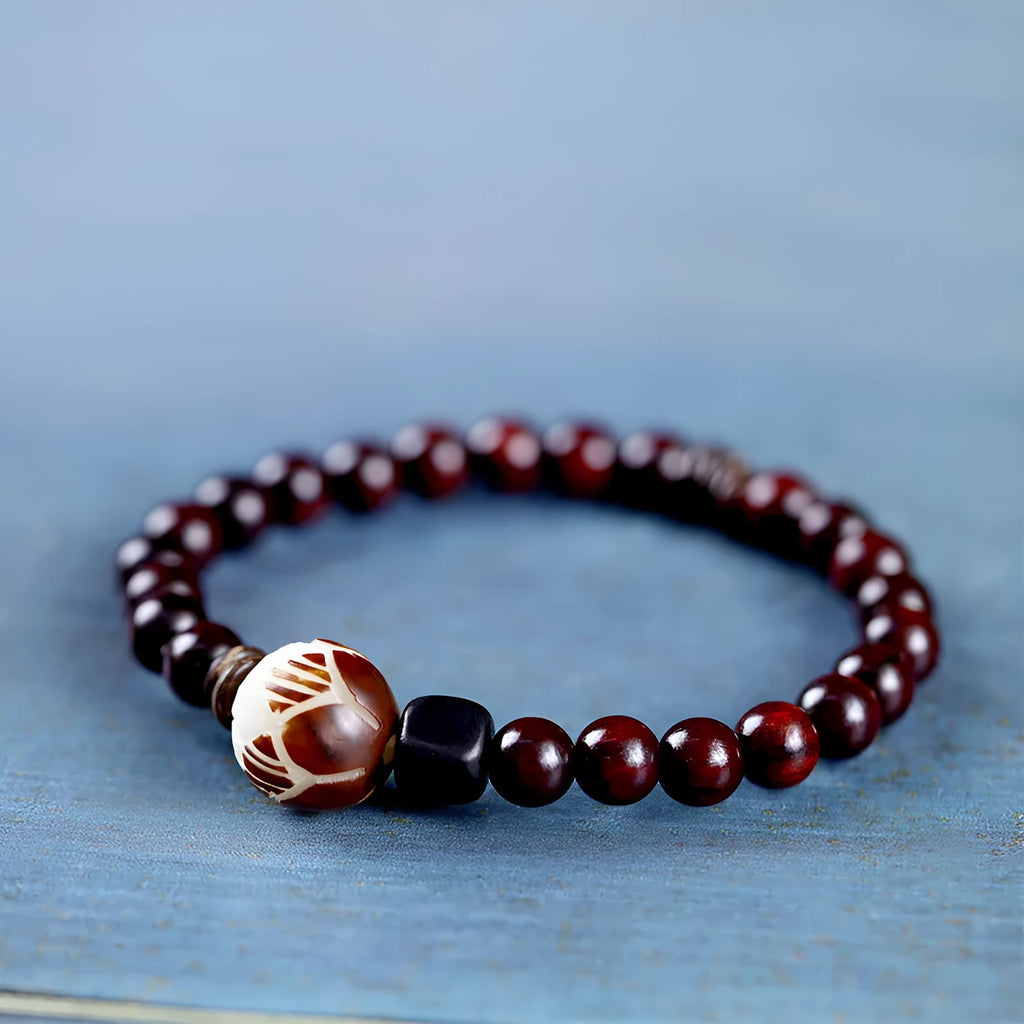 Natural rosewood double-ring bracelet with floral shape design measuring 10mm width