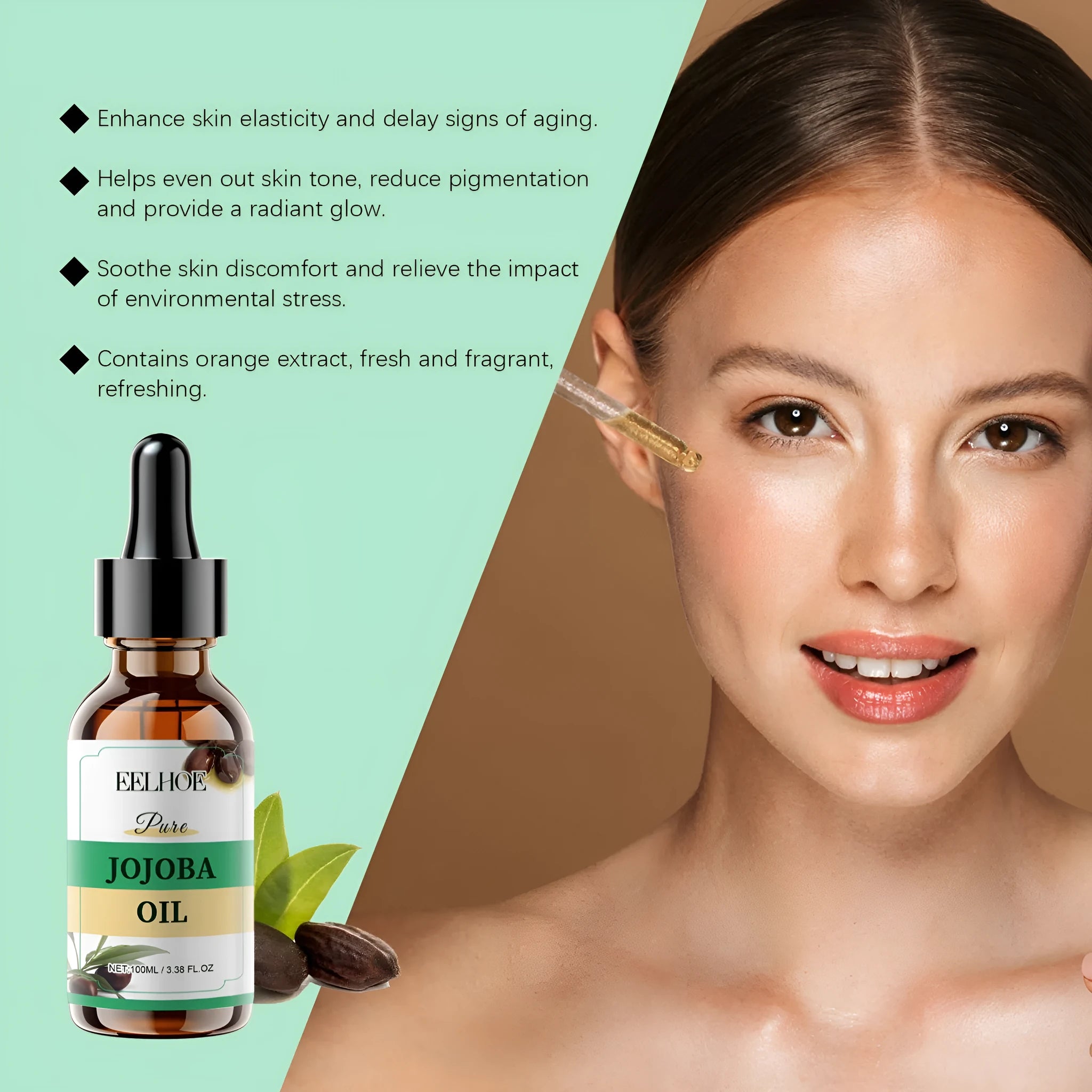 100ml organic jojoba oil bottle with vitamin E and orange extract for facial moisturising