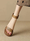 Women's retro ankle-strap platform high heels in white and khaki colours with round toe design