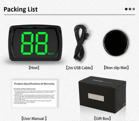 Universal USB head-up display speedometer with white or green readout and KMH or MPH modes