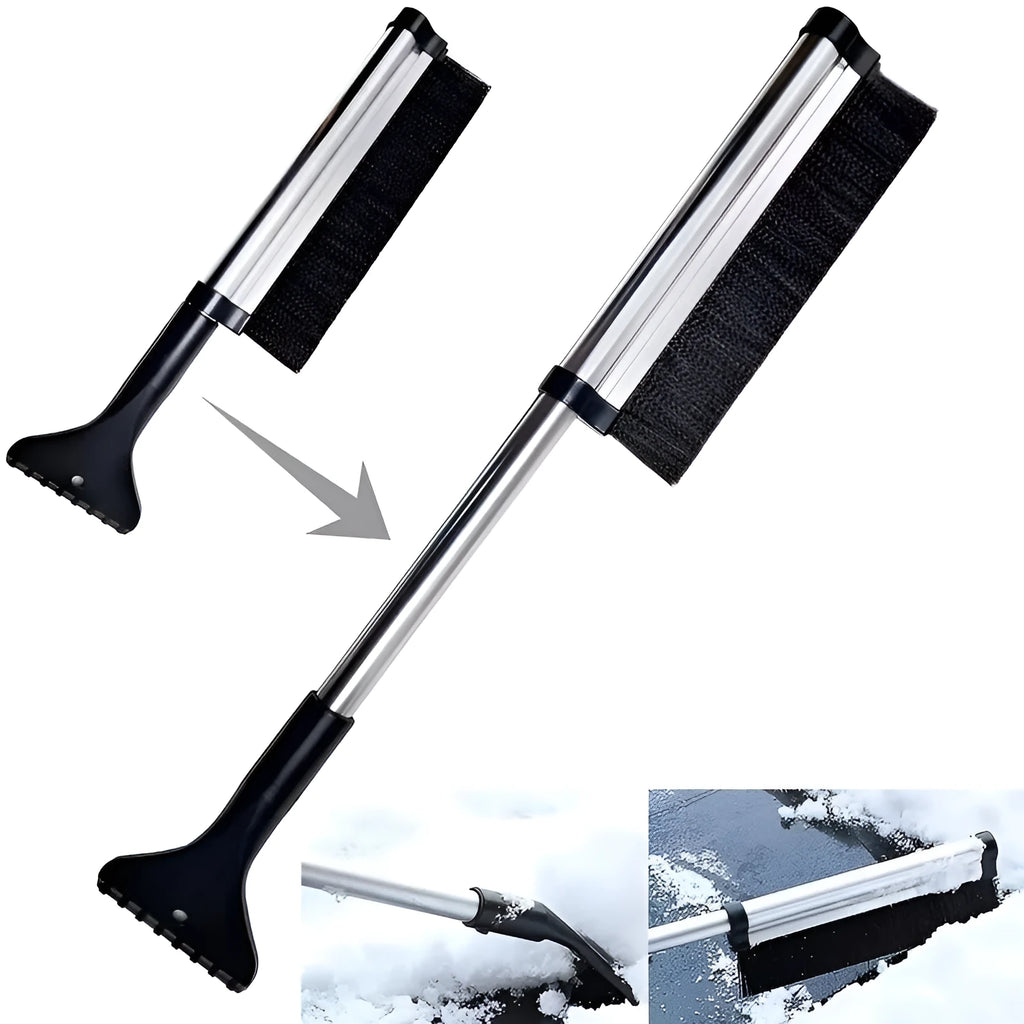 Extendable car snow shovel and windscreen wiper brush, 65 cm reach, aluminium alloy, ABS and nylon, black