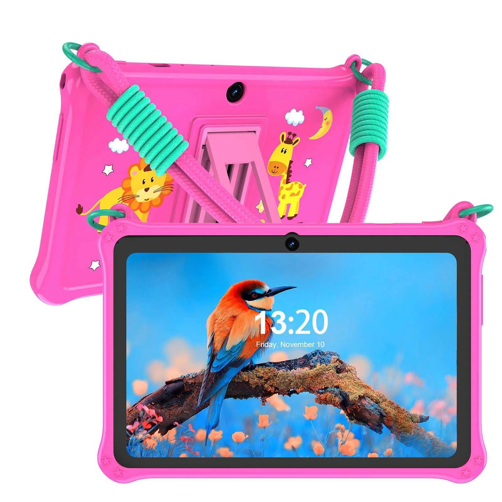 Sapphire blue silicone protective case for 7-inch children's tablet with flat strap and HD film