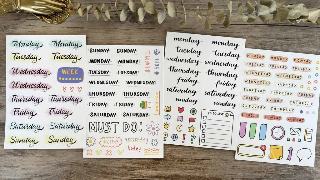English letters and numbers symbol label sticker material decoration stickers showing alphabet sets and weekly words