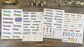 English letters and numbers symbol label sticker material decoration stickers showing alphabet sets and weekly words