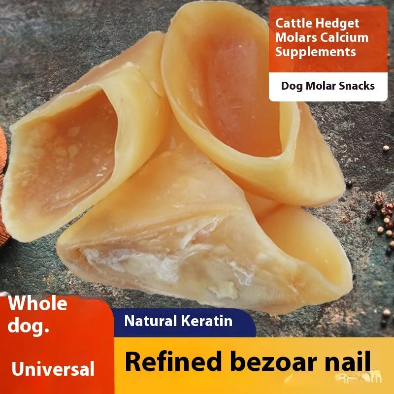 Natural cowhide dog chew with hoof shell colour and edible cutin layer for dental health
