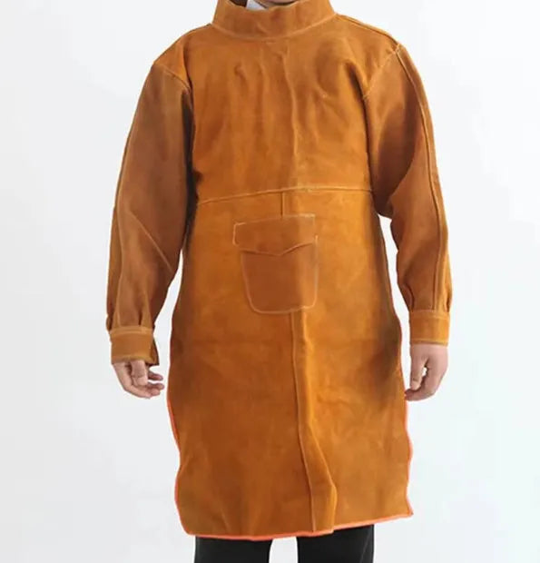 Yellow cowhide leather welding bib, one-piece electric welding protective clothing, size 105 M