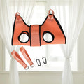 Cat grooming restraint bag with four adjustable openings hanging as a hammock