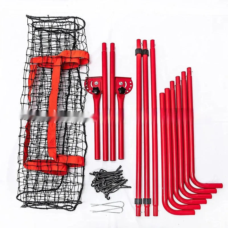 Red adjustable portable baseball training net with metal frame for 4x6 foot batting practice
