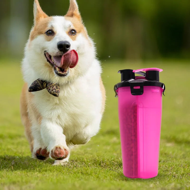 Portable pet water and food cup with dual compartments in assorted colours